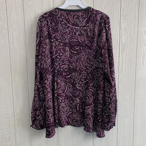 Rafaella Womens Purple Print V-Neck Tunic Top Size Large - Picture 3 of 3